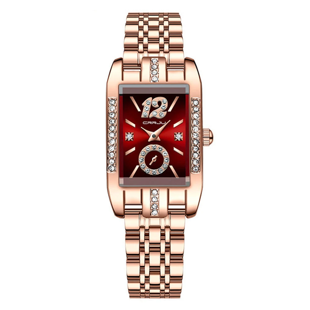 CRRJU Women's Quartz Watch Elegant Rhinestone Rectangular Dial Waterproof Stainless Steel Strap Luminous Design Perfect for Business and Fashion Use Stylish Women Watch Ideal for Everyday Wea (image for) CRRJU Women's Quartz Watch Elegant Rhinestone Rectangular Dial Waterproof Stainless Steel Strap Luminous Design Perfect for Business and Fashion Use Stylish Women Watch Ideal for Everyday Wea